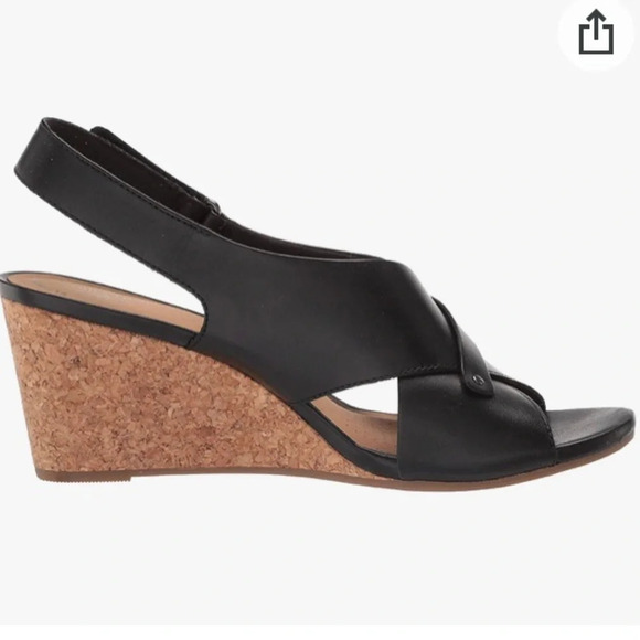 NIB Clarks Margee Eve Black Leather Slingback Cork Wedge 7 1/2W - Picture 13 of 15